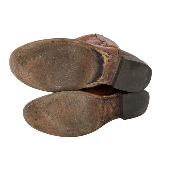 Vintage Double H Western Distressed Rustic Brown Leather Cowboy Boots Size 9 - Picture 9 of 11